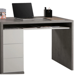 scrivania composad cemento + bianco lucido con ripiano fisso e cassetti in kit di montaggio