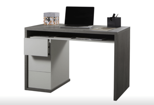 scrivania composad cemento + bianco lucido vista cassetto aperto